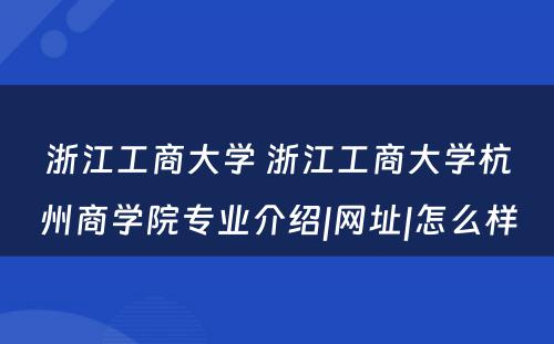 浙江工商大学 浙江工商大学杭州商学院专业介绍|网址|怎么样