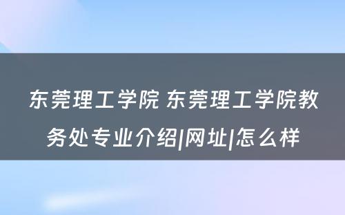 东莞理工学院 东莞理工学院教务处专业介绍|网址|怎么样