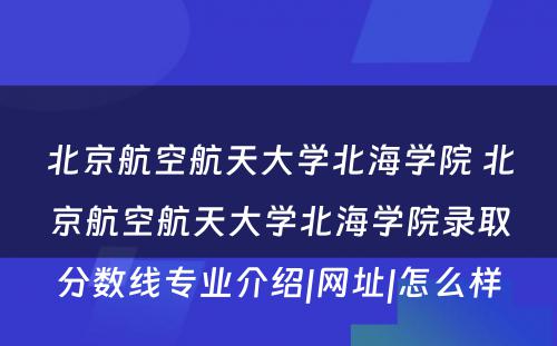 北京航空航天大学北海学院 北京航空航天大学北海学院录取分数线专业介绍|网址|怎么样