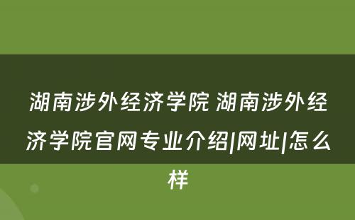 湖南涉外经济学院 湖南涉外经济学院官网专业介绍|网址|怎么样