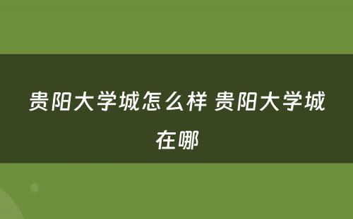 贵阳大学城怎么样 贵阳大学城在哪