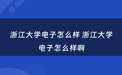 浙江大学电子怎么样 浙江大学电子怎么样啊