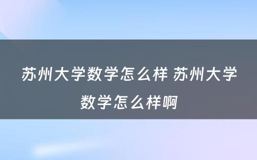 苏州大学数学怎么样 苏州大学数学怎么样啊