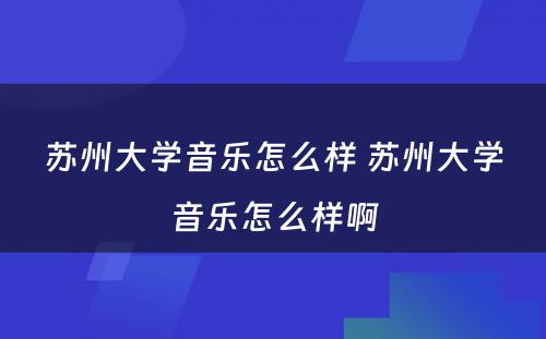 苏州大学音乐怎么样 苏州大学音乐怎么样啊