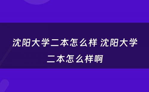 沈阳大学二本怎么样 沈阳大学二本怎么样啊