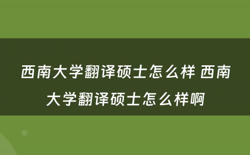 西南大学翻译硕士怎么样 西南大学翻译硕士怎么样啊