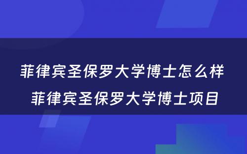 菲律宾圣保罗大学博士怎么样 菲律宾圣保罗大学博士项目