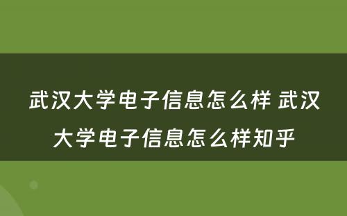 武汉大学电子信息怎么样 武汉大学电子信息怎么样知乎