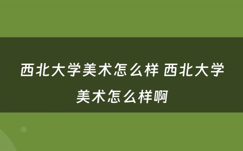 西北大学美术怎么样 西北大学美术怎么样啊