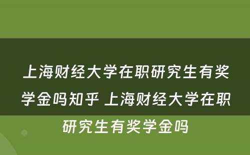 上海财经大学在职研究生有奖学金吗知乎 上海财经大学在职研究生有奖学金吗