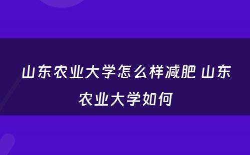 山东农业大学怎么样减肥 山东农业大学如何