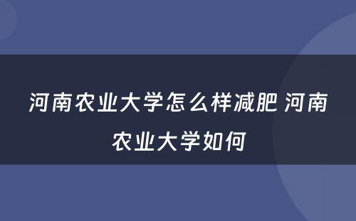 河南农业大学怎么样减肥 河南农业大学如何