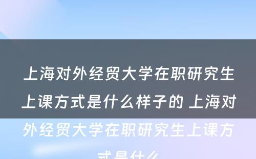 上海对外经贸大学在职研究生上课方式是什么样子的 上海对外经贸大学在职研究生上课方式是什么