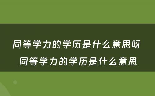 同等学力的学历是什么意思呀 同等学力的学历是什么意思