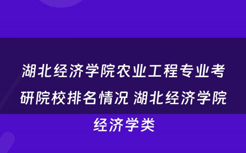 湖北经济学院农业工程专业考研院校排名情况 湖北经济学院经济学类