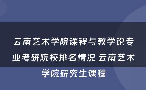 云南艺术学院课程与教学论专业考研院校排名情况 云南艺术学院研究生课程