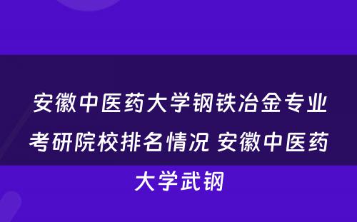 安徽中医药大学钢铁冶金专业考研院校排名情况 安徽中医药大学武钢