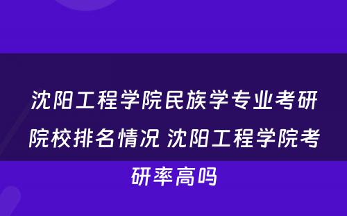 沈阳工程学院民族学专业考研院校排名情况 沈阳工程学院考研率高吗