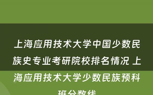 上海应用技术大学中国少数民族史专业考研院校排名情况 上海应用技术大学少数民族预科班分数线