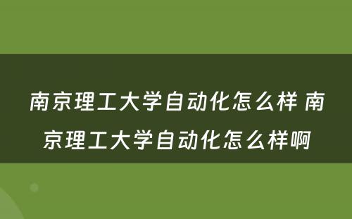 南京理工大学自动化怎么样 南京理工大学自动化怎么样啊