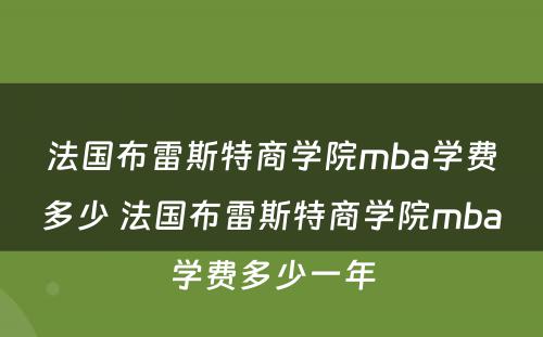 法国布雷斯特商学院mba学费多少 法国布雷斯特商学院mba学费多少一年