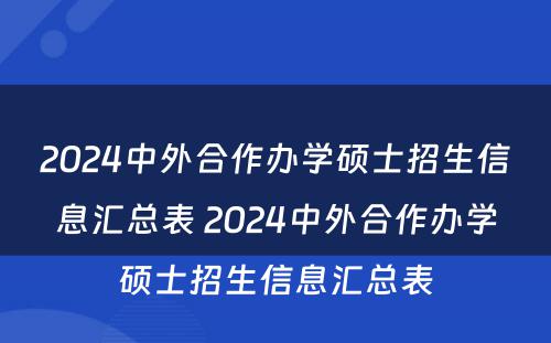 2024中外合作办学硕士招生信息汇总表 2024中外合作办学硕士招生信息汇总表