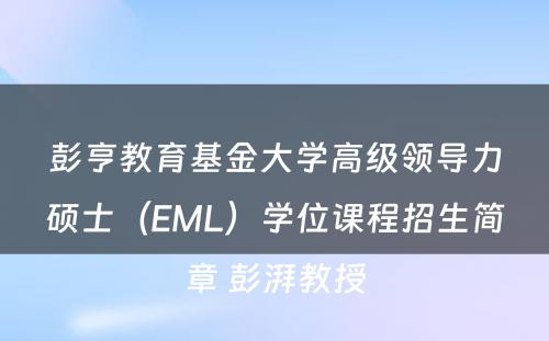 彭亨教育基金大学高级领导力硕士（EML）学位课程招生简章 彭湃教授