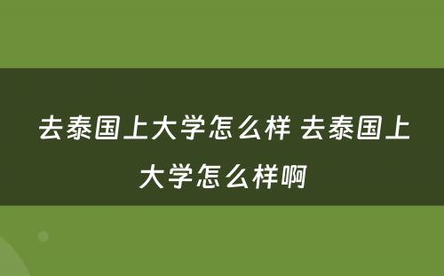 去泰国上大学怎么样 去泰国上大学怎么样啊