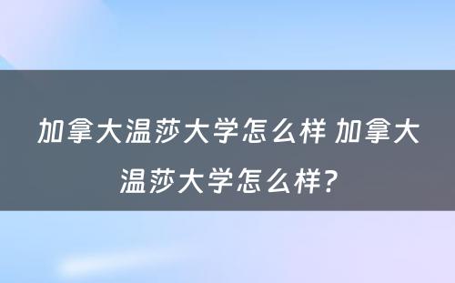 加拿大温莎大学怎么样 加拿大温莎大学怎么样?