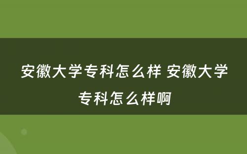 安徽大学专科怎么样 安徽大学专科怎么样啊