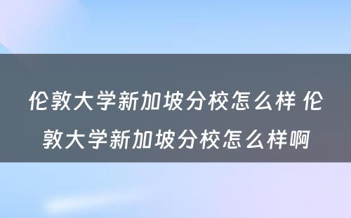伦敦大学新加坡分校怎么样 伦敦大学新加坡分校怎么样啊