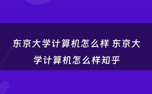 东京大学计算机怎么样 东京大学计算机怎么样知乎