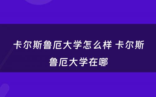 卡尔斯鲁厄大学怎么样 卡尔斯鲁厄大学在哪