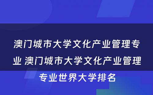 澳门城市大学文化产业管理专业 澳门城市大学文化产业管理专业世界大学排名
