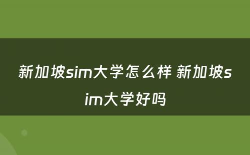 新加坡sim大学怎么样 新加坡sim大学好吗