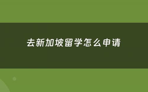 去新加坡留学怎么申请 