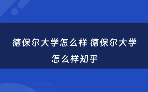 德保尔大学怎么样 德保尔大学怎么样知乎