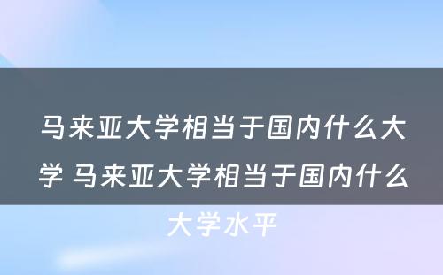 马来亚大学相当于国内什么大学 马来亚大学相当于国内什么大学水平