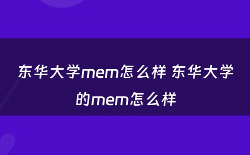 东华大学mem怎么样 东华大学的mem怎么样