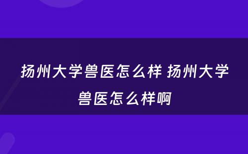 扬州大学兽医怎么样 扬州大学兽医怎么样啊