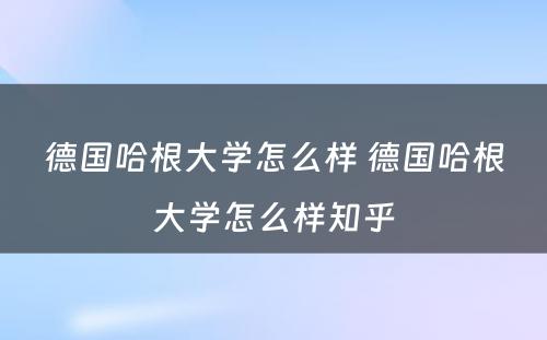 德国哈根大学怎么样 德国哈根大学怎么样知乎