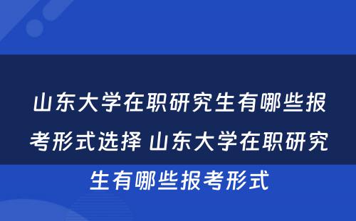 山东大学在职研究生有哪些报考形式选择 山东大学在职研究生有哪些报考形式