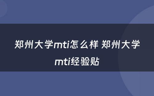 郑州大学mti怎么样 郑州大学mti经验贴