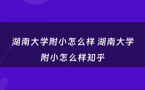 湖南大学附小怎么样 湖南大学附小怎么样知乎