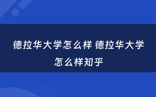 德拉华大学怎么样 德拉华大学怎么样知乎