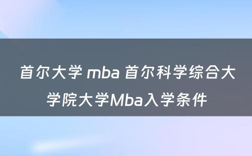 首尔大学 mba 首尔科学综合大学院大学Mba入学条件