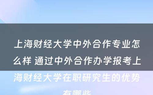 上海财经大学中外合作专业怎么样 通过中外合作办学报考上海财经大学在职研究生的优势有哪些