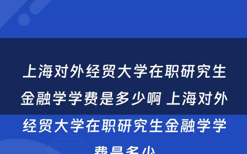 上海对外经贸大学在职研究生金融学学费是多少啊 上海对外经贸大学在职研究生金融学学费是多少