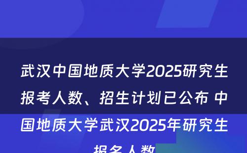 武汉中国地质大学2025研究生报考人数、招生计划已公布 中国地质大学武汉2025年研究生报名人数