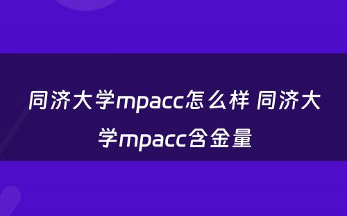 同济大学mpacc怎么样 同济大学mpacc含金量